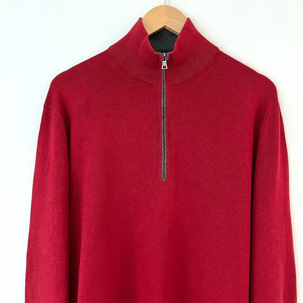 Mens Banana Republic Silk Cashmere Half Zip Pullover Sweater Red Sz L Preppy